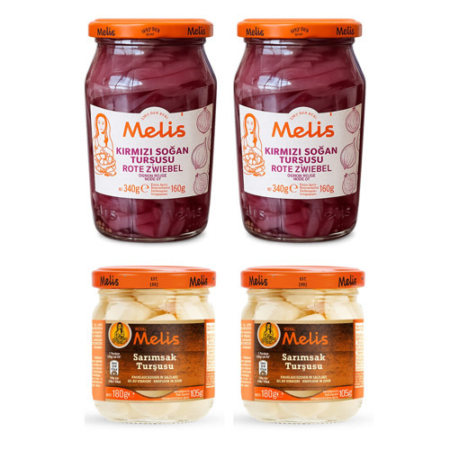 Kırmızı Soğan Turşusu 340 gr + Sarımsak Turşusu 180 gr 4 lü Set