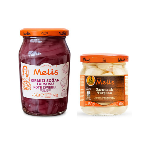 Kırmızı Soğan Turşusu 340 gr + Sarımsak Turşusu 180 gr