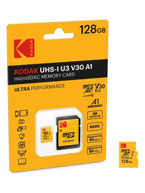 128GB UHS-I U3/V30/A1 Micro SD Hafıza Kartı + Adaptör (Kırmızı)