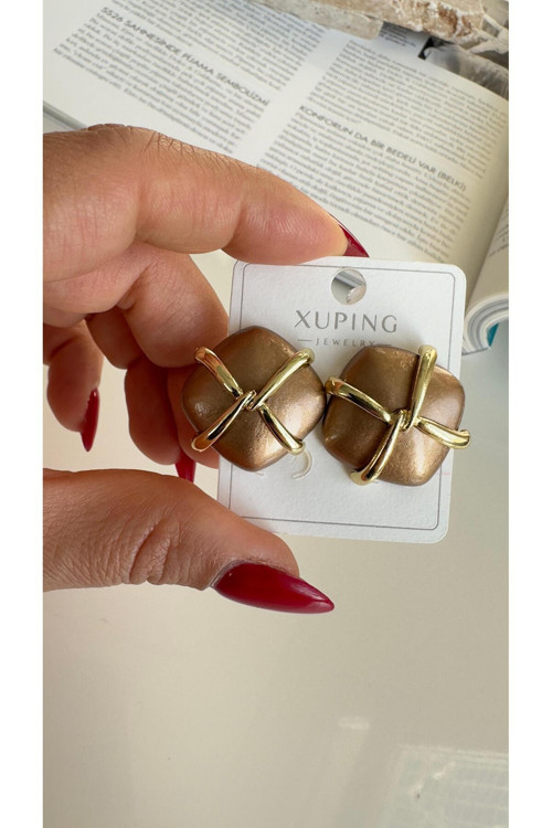 Özel Seri Düğüm Form Gold Küpe