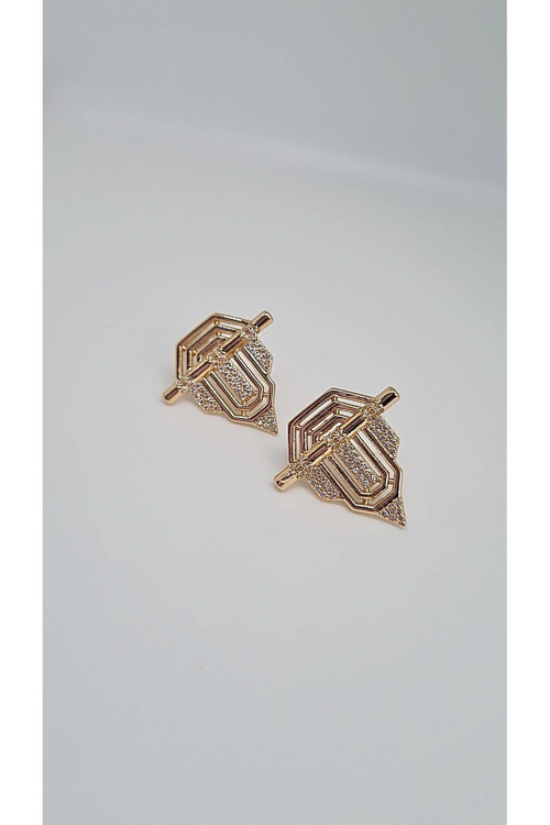 Geometrik Taş Detaylı Rose Küpe