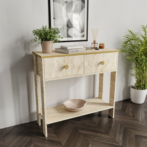Traverten Desenli Modern Dresuar, 2 Çekmeceli 90cm Mermer Desenli - Tamamı MDF