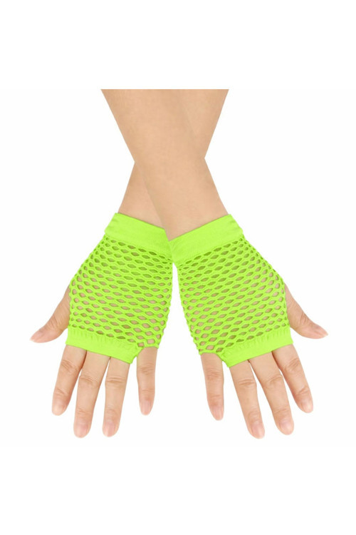 80'ler 90'lar Retro Neon Yeşil File Parmaksız Kısa Parti Eldiveni 11 cm
