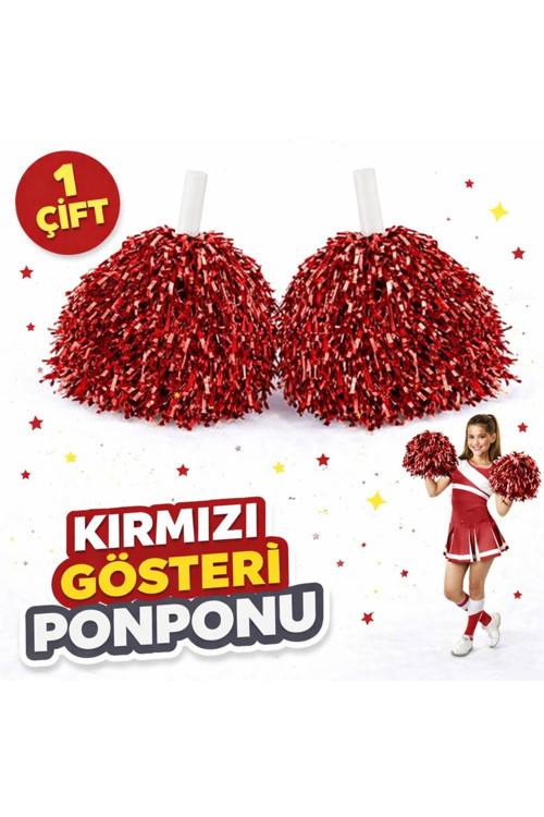 Kırmızı Ekstra Dolgun Gösteri Ponponu 1 Çift - 23 Nisan, 19 Mayıs, 29 Ekim Okul Etkinlikleri