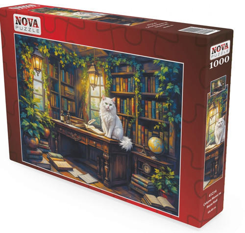 1000 Parçalı Çalışma Masası ve Beyaz Kedi Puzzle - 41214