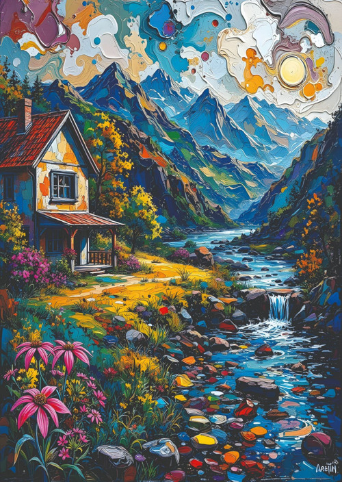 1000 Parçalık Dere Kenarında Büyülü Ev Puzzle - Dere Puzzle 41212