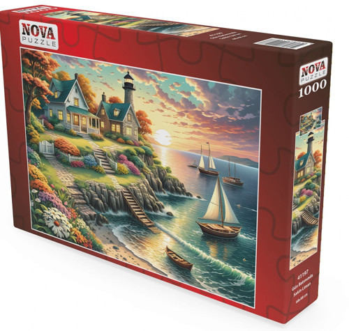 1000 Parça Gün Batımında Sakin Liman Puzzle - 41197 - Deniz Feneri