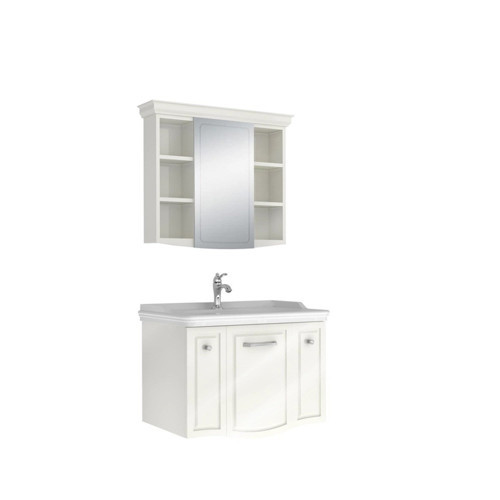 Arte+ 80 Cm Parlak Beyaz Banyo Dolabı Takımı (Krom Kulp)