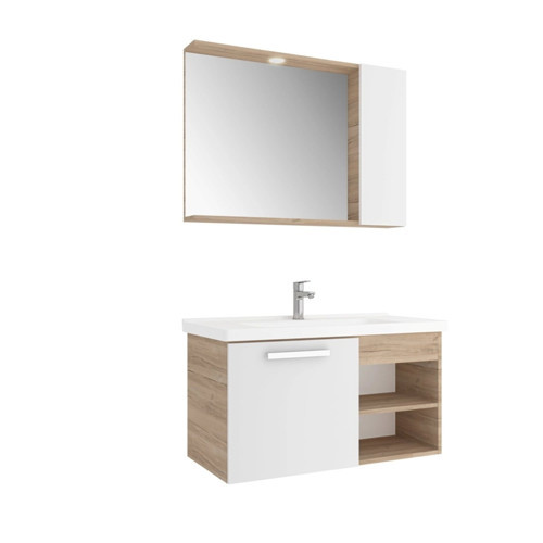 Mare 100 Cm Beyaz-Meşe Banyo Dolabı Takımı
