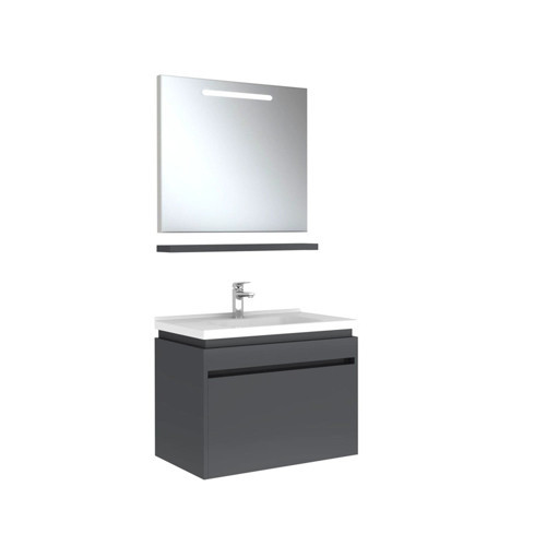 Idea 2.0 80 Cm Parlak Antrasit Tek Çekmeceli Banyo Dolabı Takımı