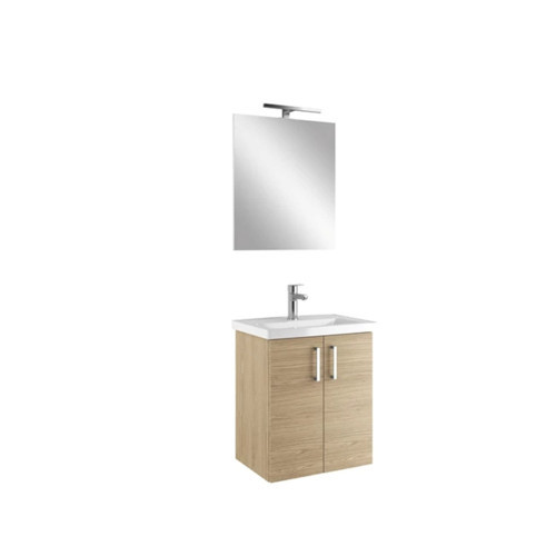 Noah Meşe 55 cm Kapaklı Alt Dolap, Lavabo ve Ayna Takımı