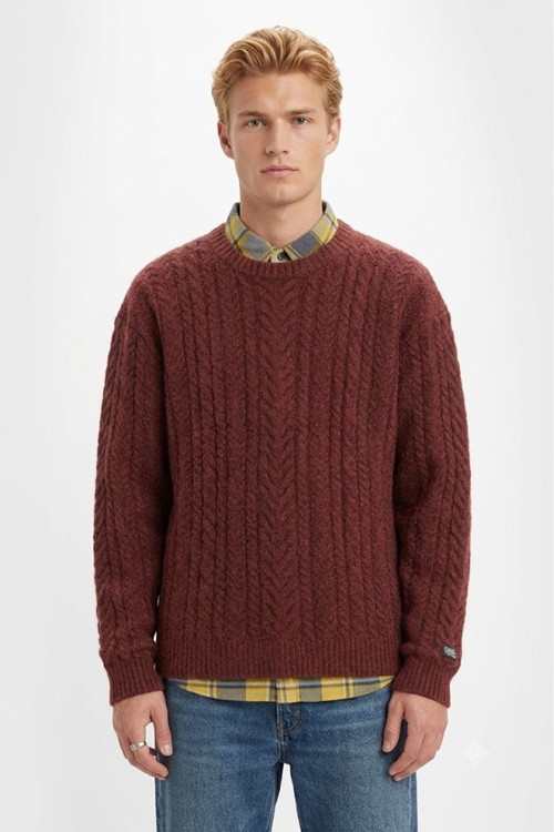 Erkek Yuvarlak Yaka Relaxed Fit Kazak
