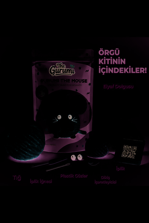 Fare - Yeni Başlayanlar İçin Fare Amigurumi Örgü Kiti - Videolu & Tüm Malzemelerle Hobi Seti