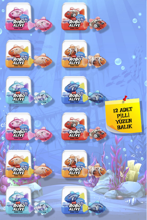 12 ADET Derine Dalan Suda Renk Değiştiren Yüzen Pilli Robo Alive Balıklar - 6.8 CM - 12 ADET