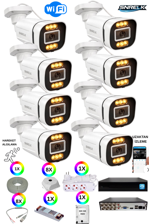 Gece Renkli Full Hd Yeni Nesil Warm Led Su Geçirmez Kasa Güvenlik Kamera Set