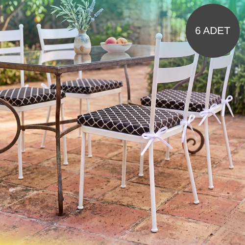 6 Adet 40x40 Cm Siyah Bağcıklı Sandalye Minderi Pamuk Polyester Kumaş Mutfak Ve Bahçe Minder