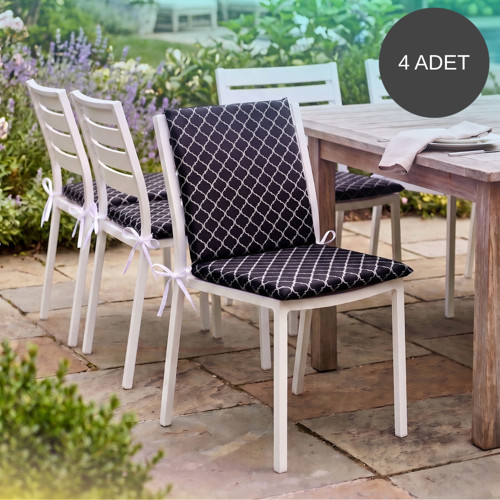 4 Adet 40x80 Cm Siyah Arkalıklı Sandalye Minderi Pamuk Polyester Kumaş İpli Sırtlı Mutfak Ve Bahçe Minderi