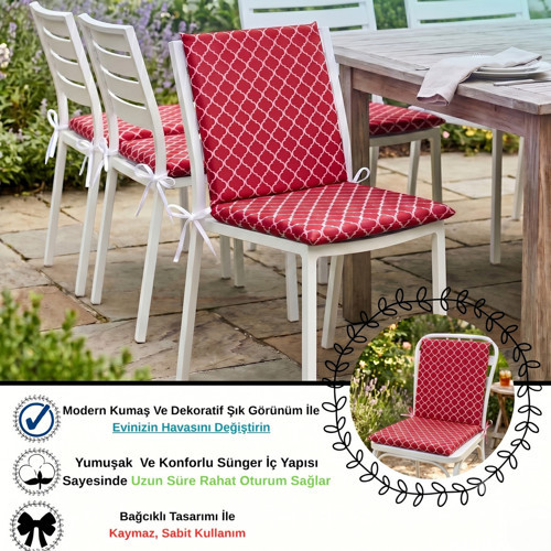 40x80 Cm Arkalıklı Sandalye Minderi Pamuk Polyester Kumaş İpli Sırtlı Mutfak Ve Bahçe Minderi