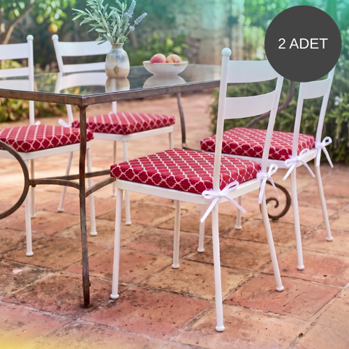2 Adet 40x40 cm Kırmızı Bağcıklı Sandalye Minderi Pamuk Polyester Mutfak Ve Bahçe Minderi