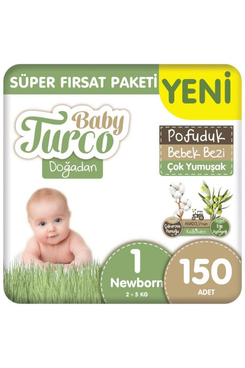 Doğadan Süper Fırsat Paketi Pofuduk Bebek Bezi 1 Numara Newborn 150 Adet
