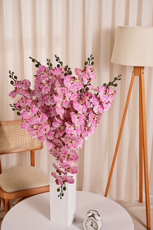 Pembe Yapay Orkide Çiçeği Tek Dal Premium Canlı Islak Dokulu Dekoratif Vazo Çiçeği 98 cm