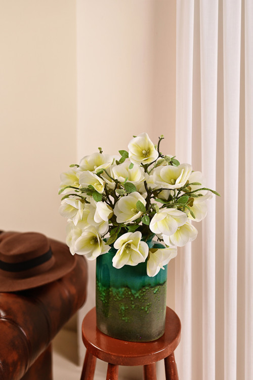 Beyaz Yapay Manolya Çiçeği 3 Dallı Premium Canlı Islak Dokulu Dekoratif Vazo Çiçeği 52 cm