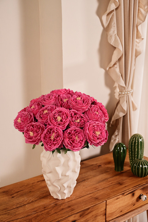Fuşya Yapay Lüx Şakayık Tek Dal Premium Canlı Islak Gerçek Dokulu Dekoratif Vazo Çiçeği 45 cm