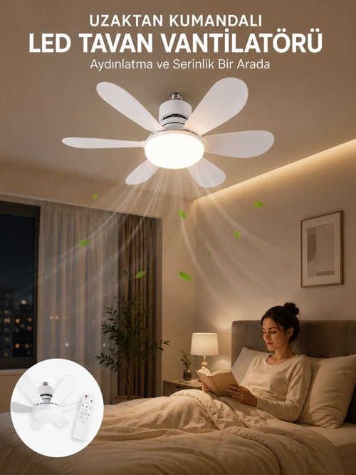 LED Aydınlatmalı Tavan Vantilatörü Güçlü Hava Sirkülasyonu Sağlayan Sessiz - KTFIAB2570-2