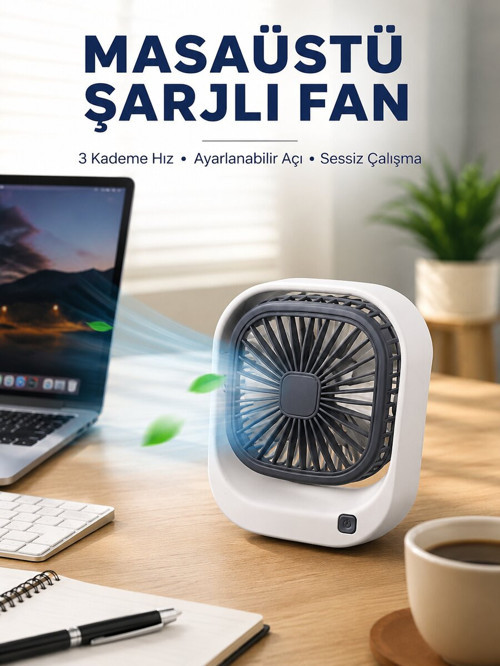 Taşınabilir Masaüstü Fan Ayarlanabilir Açılı Şarjlı Tasarım - KTFIAB9716-8379