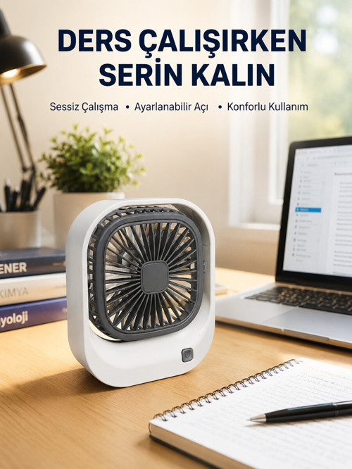 Şarjlı Masaüstü Fan 3 Kademeli Güçlü Hava Akışı - KTFIAB9190-3926
