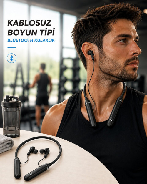 Boyun Tipi Kablosuz Bluetooth Kulaklık Uzun Pil Ömrü Mikrofonlu - KTFIAB2354-9257
