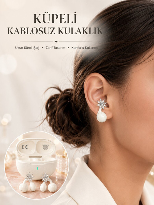 Bluetooth Bağlantılı Küpeli Kablosuz Kulaklık Uzun Pil Ömrü - KTFIAB4966-1177