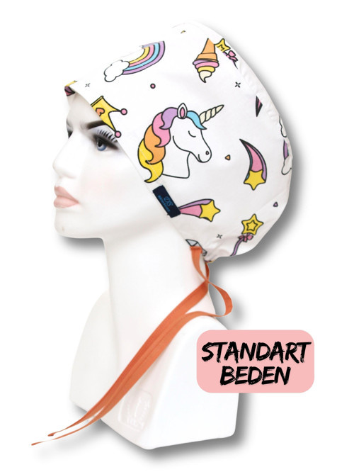 Standart Beden Unicorn Tek Boynuzlu At Desenli Cerrahi Bone Doktor Hemşire Sağlıkçı Bonesi