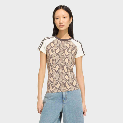 Snake Print Cali Kadın Bej Tişört (KX1888)
