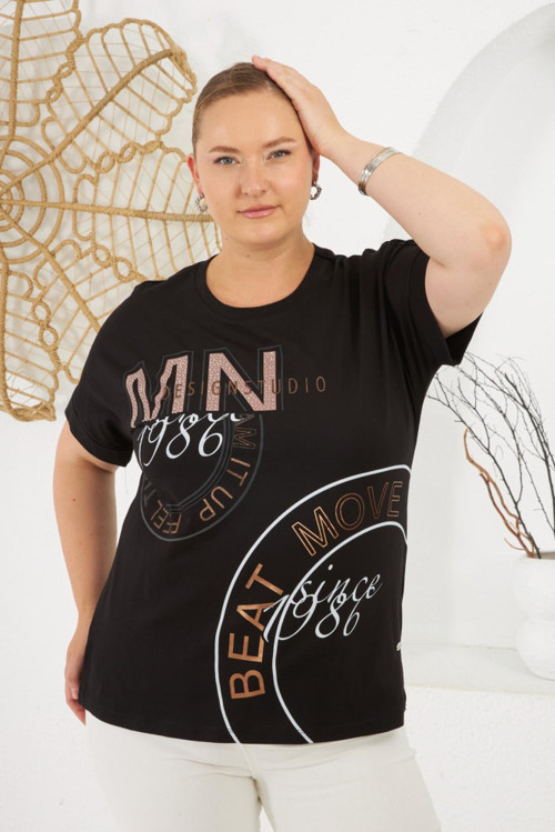 YAKE STORE Beat Move Baskılı Büyük Beden Tişört Siyah