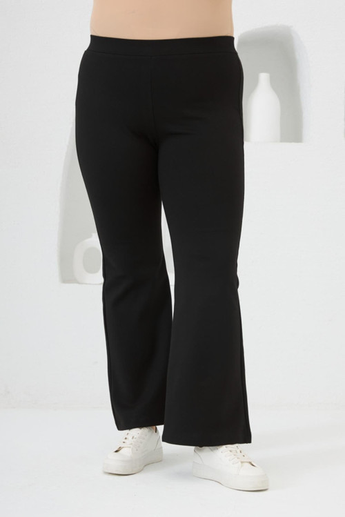 YAKE STORE İspanyol Paça Büyük Beden Siyah Çelik Örme Tayt