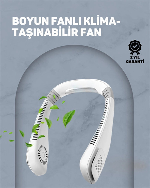 USB Şarjlı Giyilebilir Fan | 5 Kademeli Rüzgar Hızı, Sessiz Turbo Soğutma, 360° Hava Sirkülasyonu