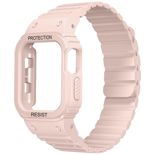 Watch 10 42mm MKST KRD-142 Airbag Tasarımlı Kasa Koruyuculu Silikon Kordon - Pembe