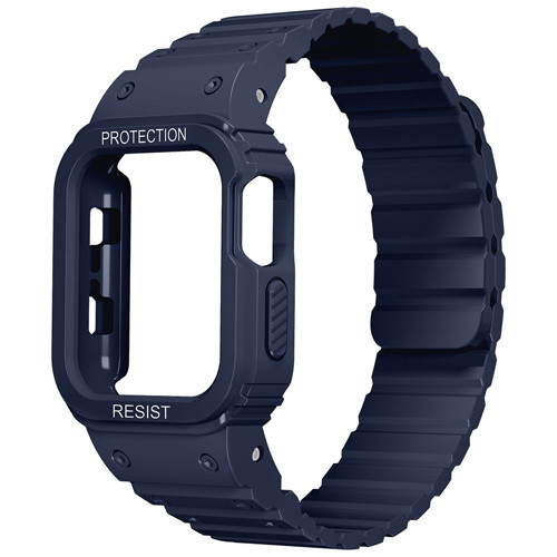 Watch 10 42mm MKST KRD-142 Airbag Tasarımlı Kasa Koruyuculu Silikon Kordon - Midnight Blue