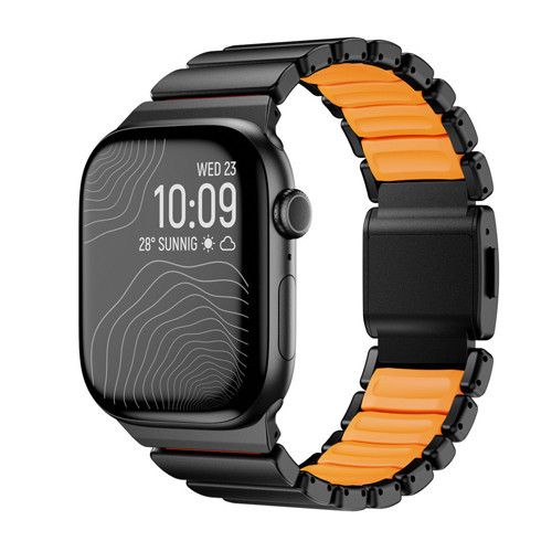 Watch Ultra 49mm MKST KRD-151 Premium Metal / Silikon Kordon - Siyah-Turuncu