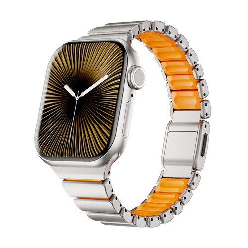 Watch 38mm MKST KRD-149 Premium Metal / Silikon Kordon - Gümüş-Turuncu