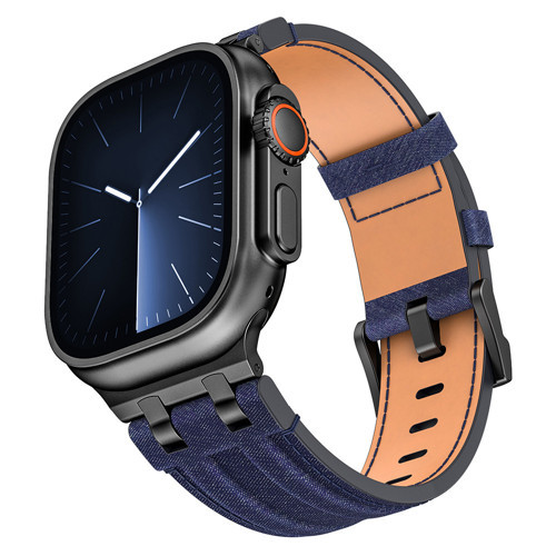 Watch 44mm MKST KRD-153 Premium Kot Kumaş / Metal Tasarımlı Kordon - Siyah-Mavi