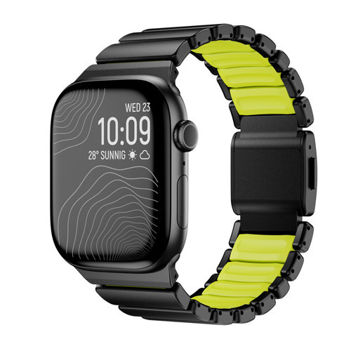 Watch Ultra 49mm MKST KRD-151 Premium Metal / Silikon Kordon - Siyah-Yeşil