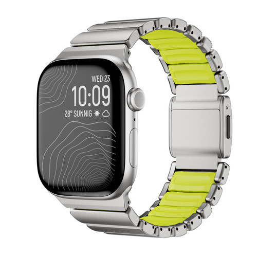 Watch 10 46mm MKST KRD-151 Premium Metal / Silikon Kordon - Gümüş-Yeşil