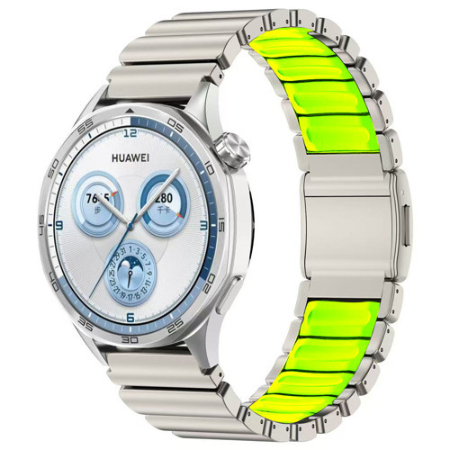 Galaxy Gear S3 MKST KRD-151 22mm Metal Silikon Kordon - Gümüş-Yeşil