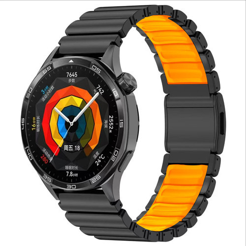 Galaxy Gear S3 MKST KRD-151 22mm Metal Silikon Kordon - Siyah-Turuncu