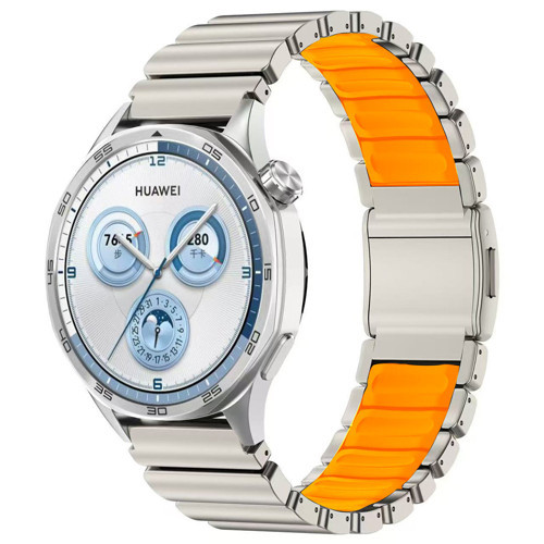Amazfit Pace MKST KRD-151 22mm Metal Silikon Kordon - Gümüş-Turuncu