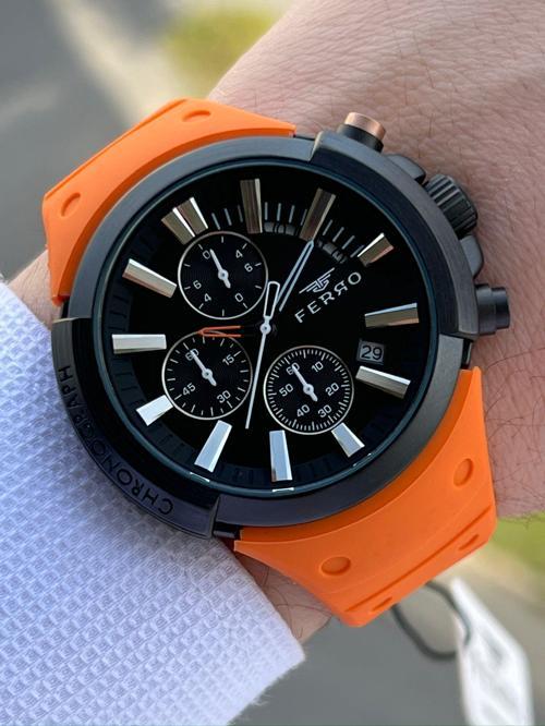 İç Fonksiyonları Aktif Turuncu Renk Slikon Kordon 30 Mt Su Geçirmez Erkek Kol Saat EF11002-ZL