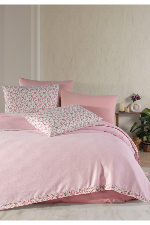 %100 Pamuk Olivia Biyeli Pembe Çift Kişilik Pike Set 200 x 230 cm