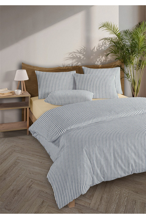 Mira %100 Pamuk Ranforce Yezra Lacivert Ipliği Boyalı Nevresim Takımı Çift Kişilik - 200x220 Cm